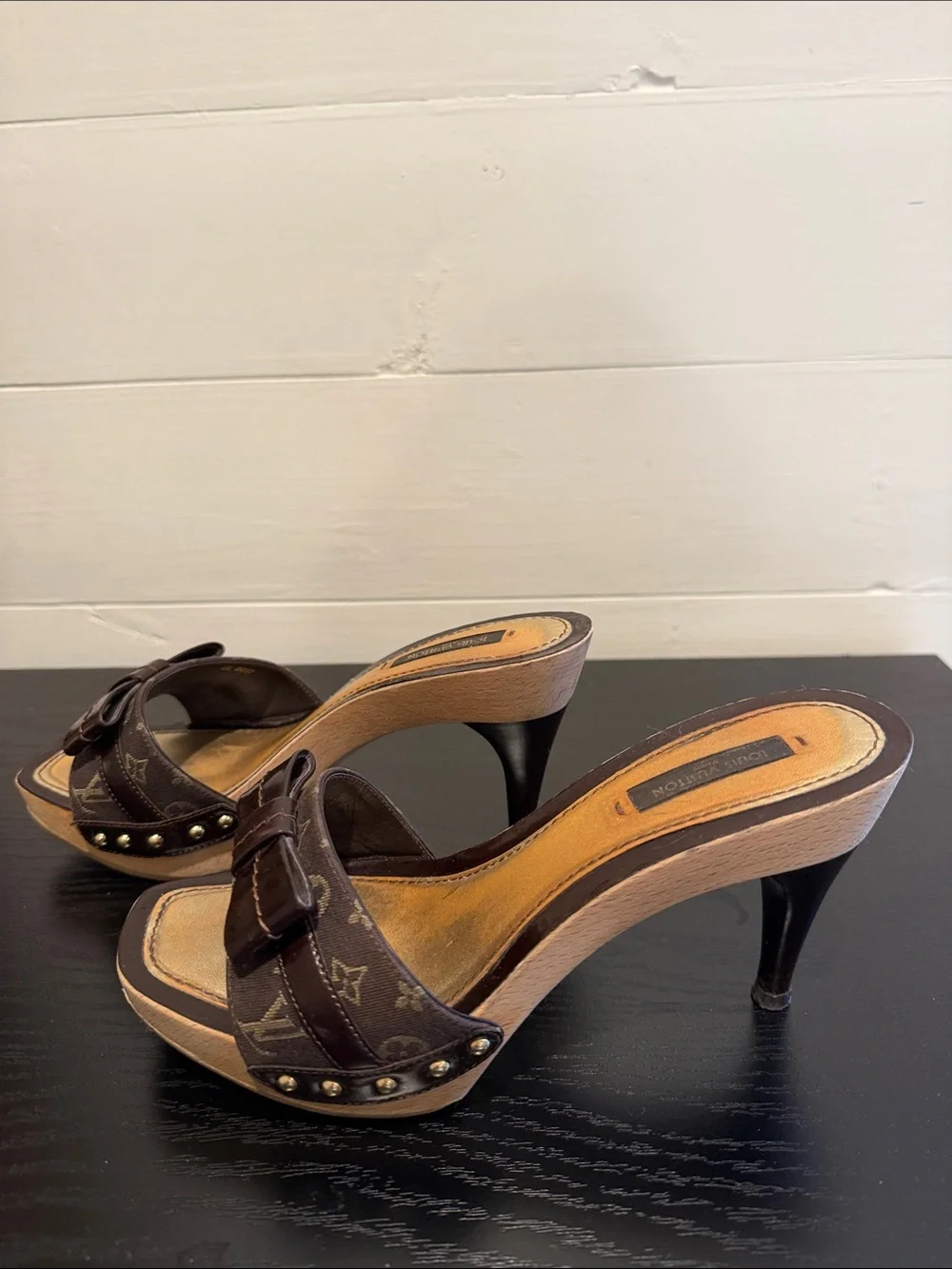 Authentic Louis Vuitton Monogram Bow Wooden Sandal Size 36